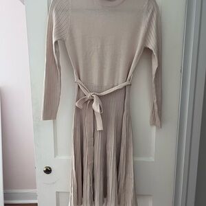 Elegant Cream Knit and pleated Dress